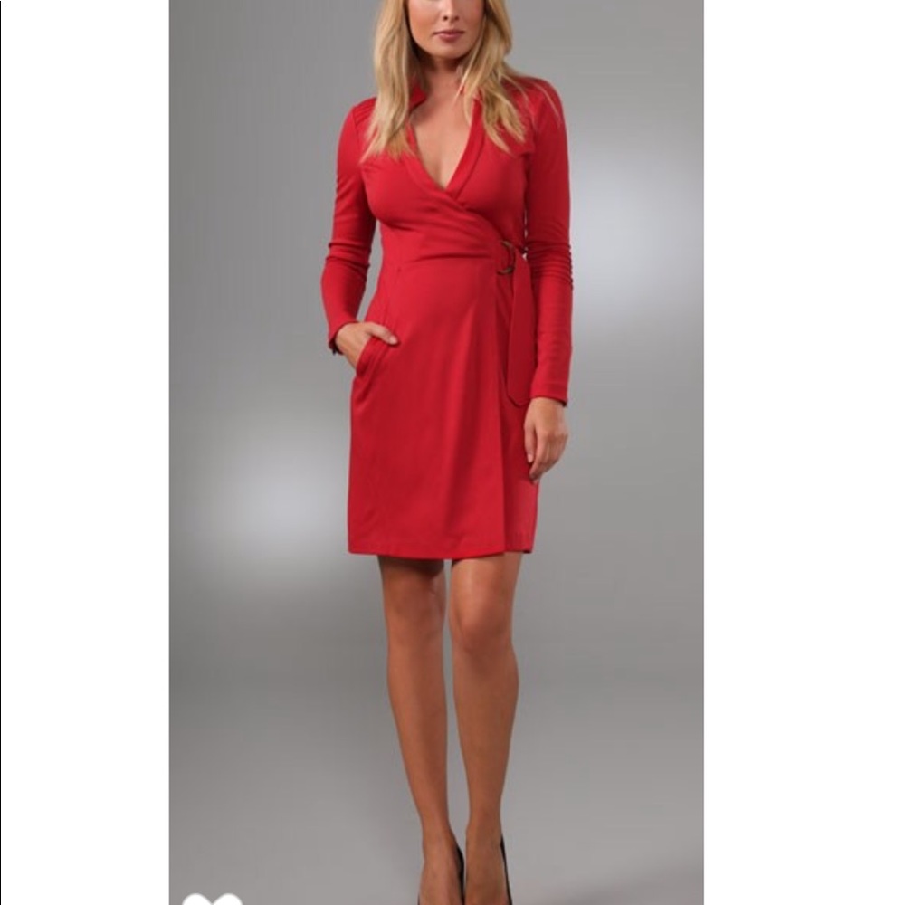 Diane von Furstenberg Red Wool Moro Wrap Dress 6